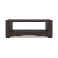 Zivi 44 Inch Outdoor Coffee Table, Resin Wicker, 1 Bottom Shelf, Brown - BM315957