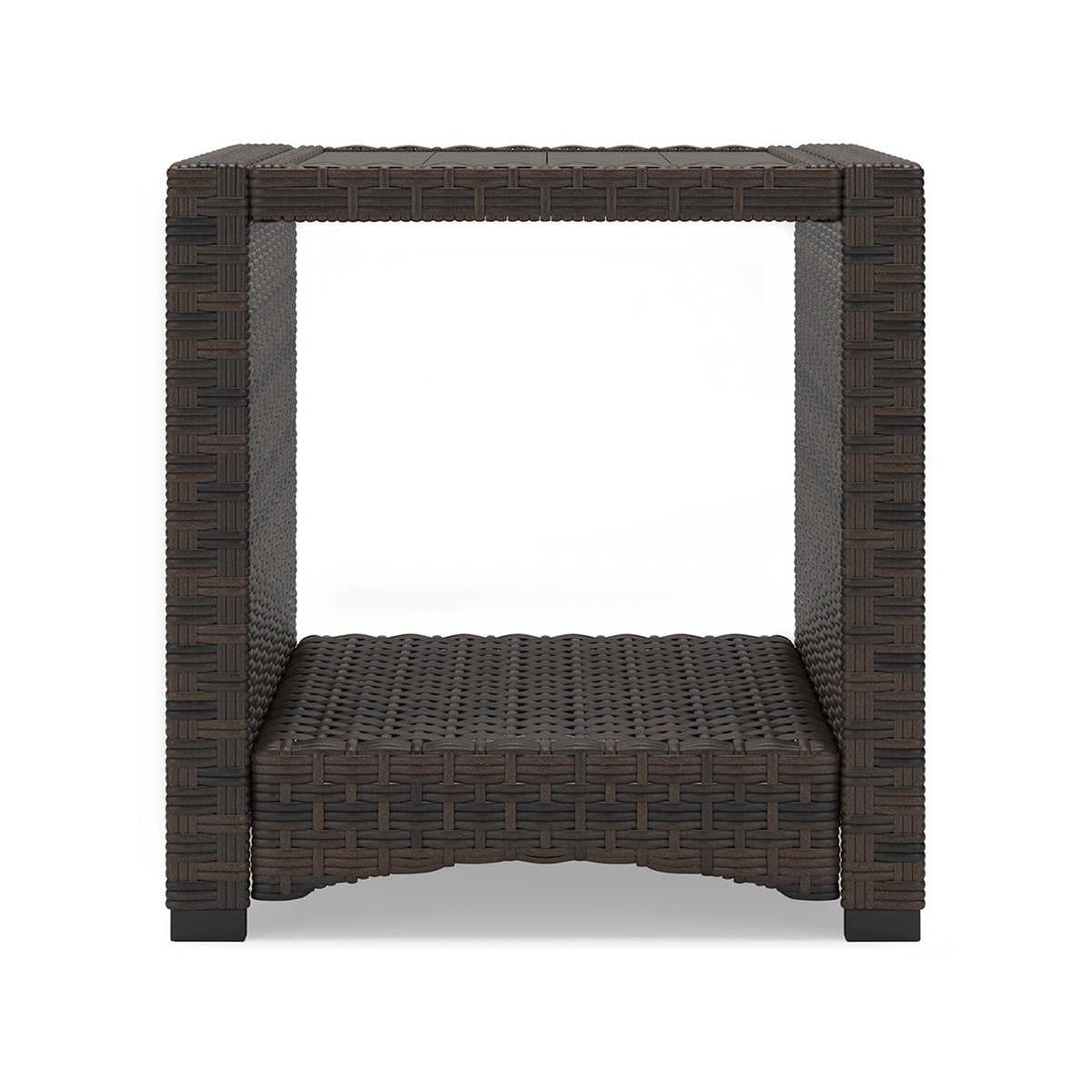 Zivi 23 Inch Outdoor Side End Table, Resin Wicker, 1 Bottom Shelf, Brown - BM315958