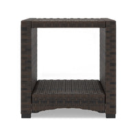 Zivi 23 Inch Outdoor Side End Table, Resin Wicker, 1 Bottom Shelf, Brown - BM315958