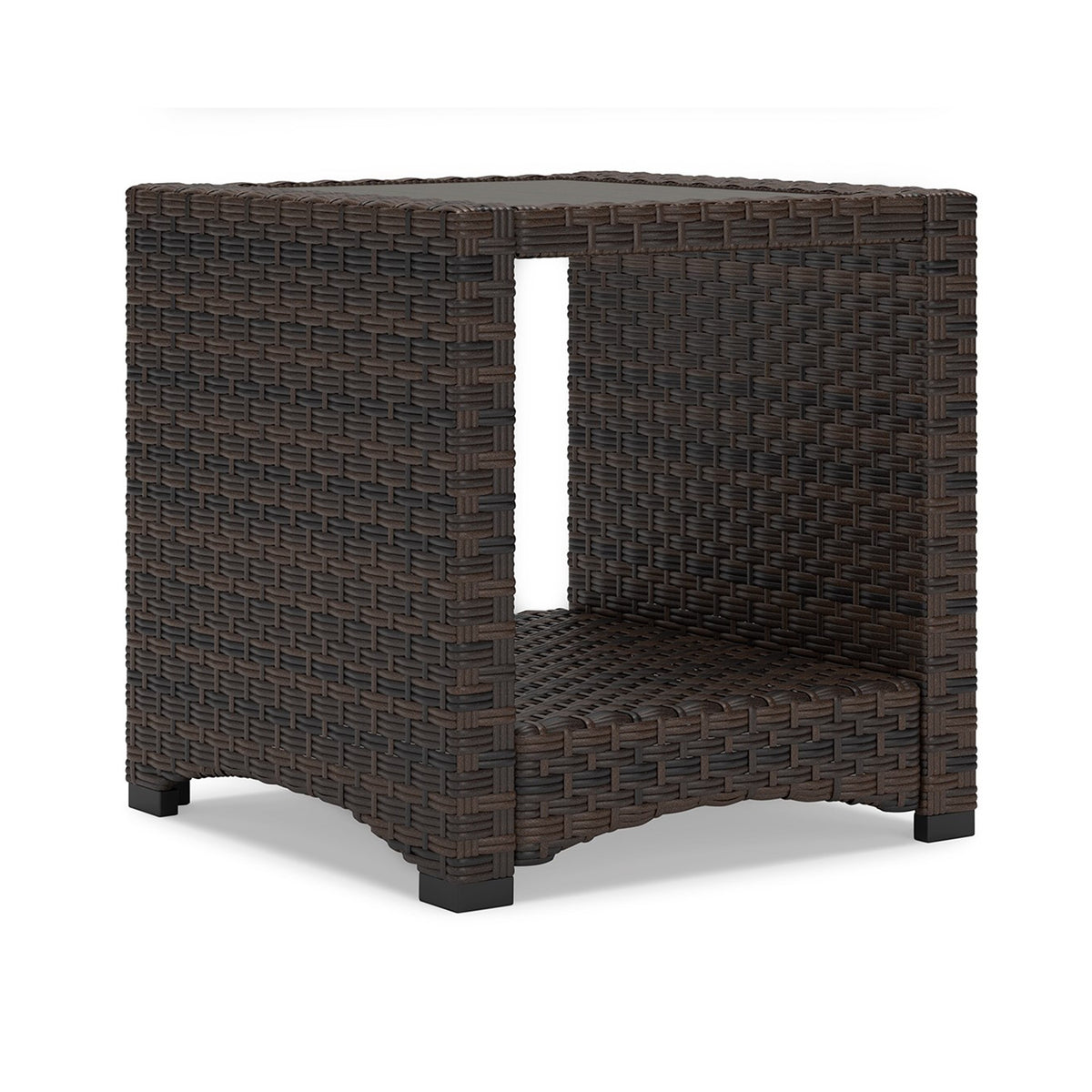 Zivi 23 Inch Outdoor Side End Table, Resin Wicker, 1 Bottom Shelf, Brown - BM315958