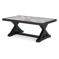 Tira 48 Inch Outdoor Coffee Table, Tile Top, Black, Light Gray Finish - BM315959