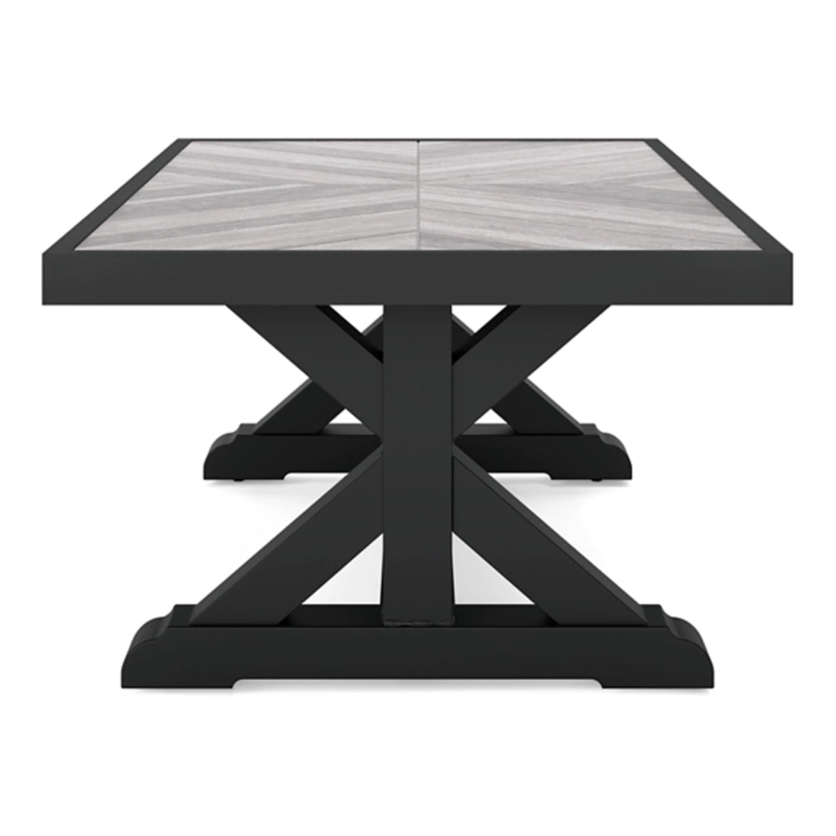 Tira 48 Inch Outdoor Coffee Table, Tile Top, Black, Light Gray Finish - BM315959