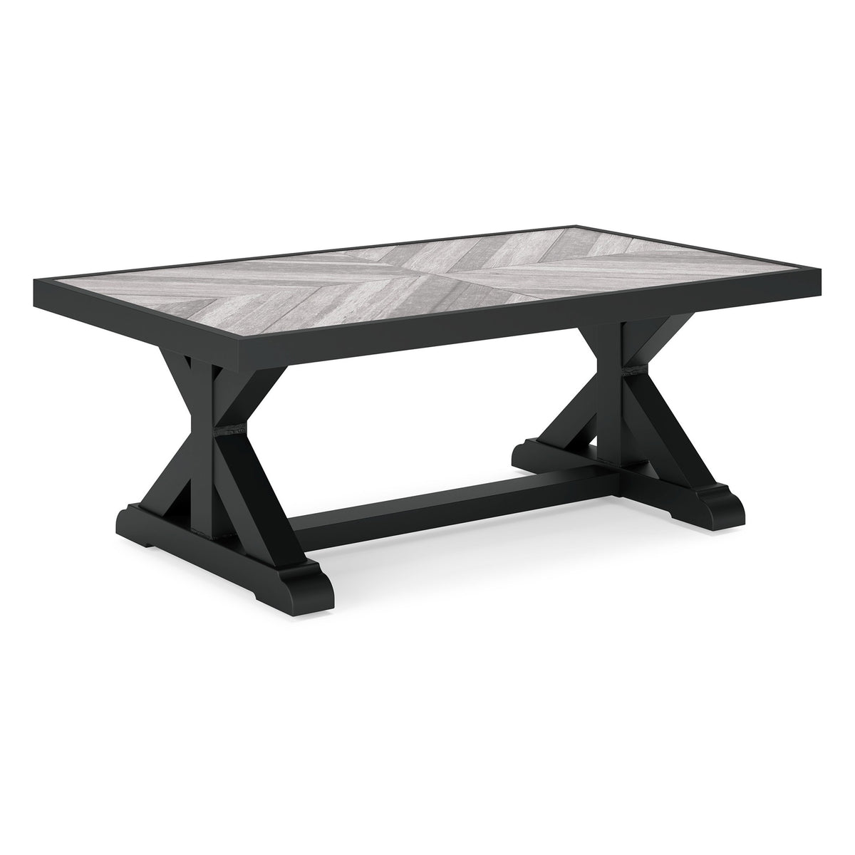 Tira 48 Inch Outdoor Coffee Table, Tile Top, Black, Light Gray Finish - BM315959