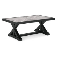 Tira 48 Inch Outdoor Coffee Table, Tile Top, Black, Light Gray Finish - BM315959