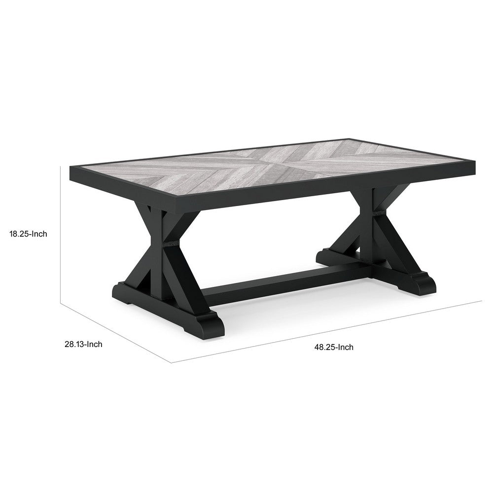 Tira 48 Inch Outdoor Coffee Table, Tile Top, Black, Light Gray Finish - BM315959