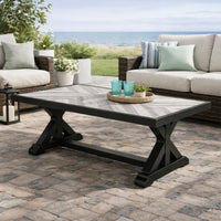 Tira 48 Inch Outdoor Coffee Table, Tile Top, Black, Light Gray Finish - BM315959