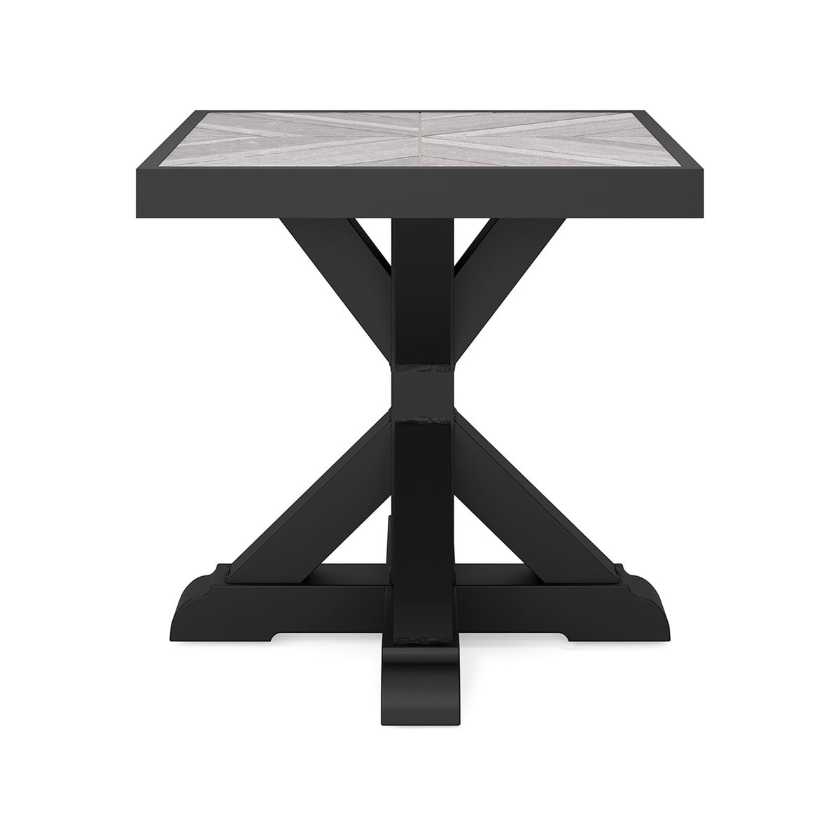 Tira 22 Inch Outdoor Side End Table, Tile Top, Black, Light Gray Finish - BM315960