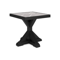 Tira 22 Inch Outdoor Side End Table, Tile Top, Black, Light Gray Finish - BM315960