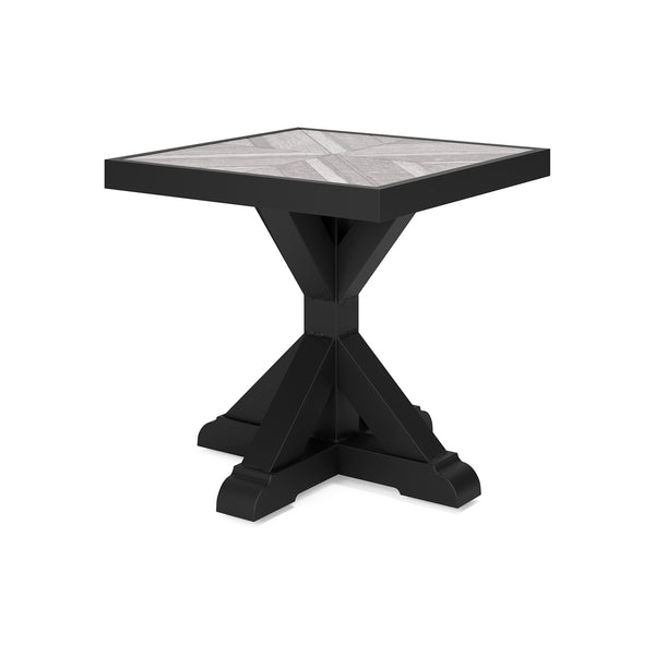 Tira 22 Inch Outdoor Side End Table, Tile Top, Black, Light Gray Finish - BM315960