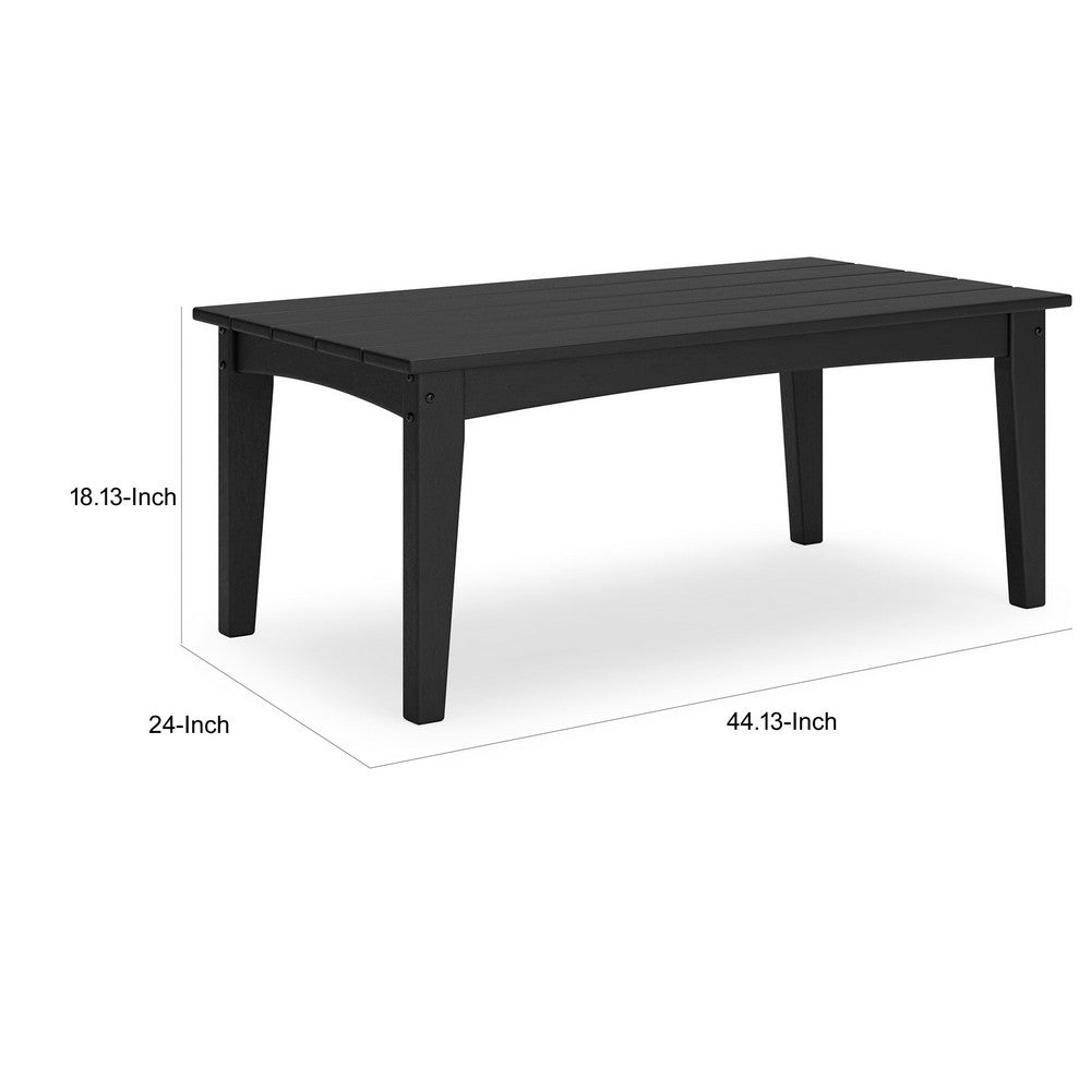 Fini 44 Inch Outdoor Coffee Table, Slatted Top, Modern Style, Black Finish - BM315961
