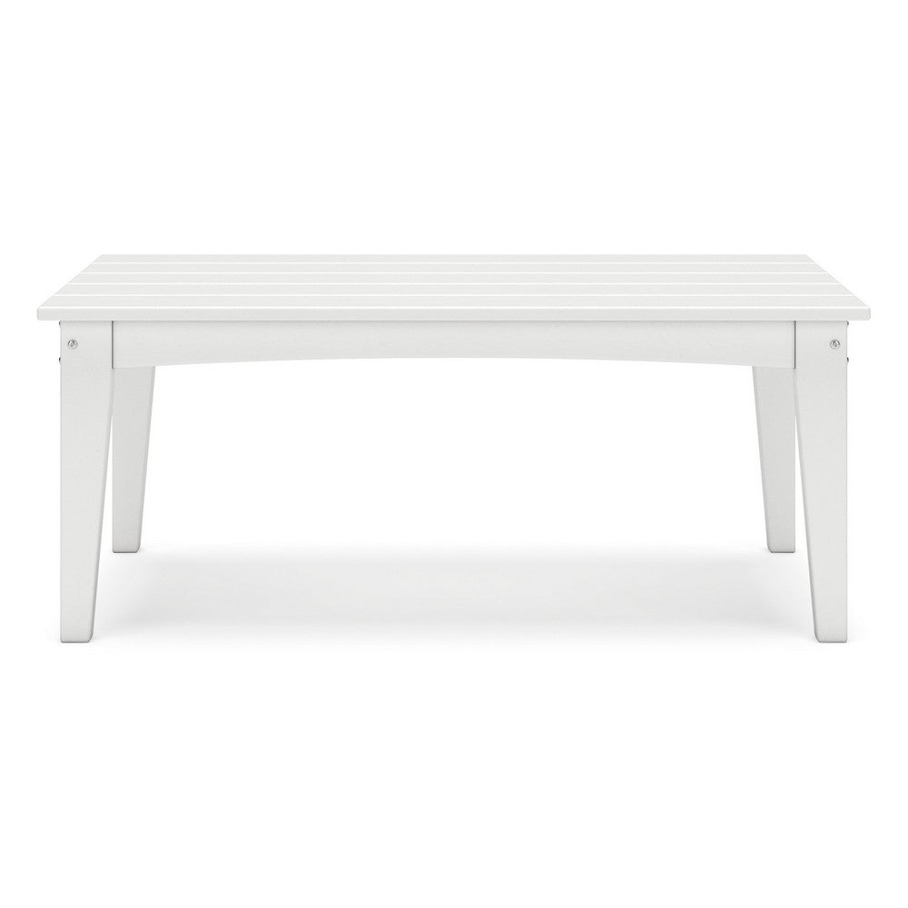 Fini 44 Inch Outdoor Coffee Table, Slatted Top, Modern Style, White Finish - BM315962