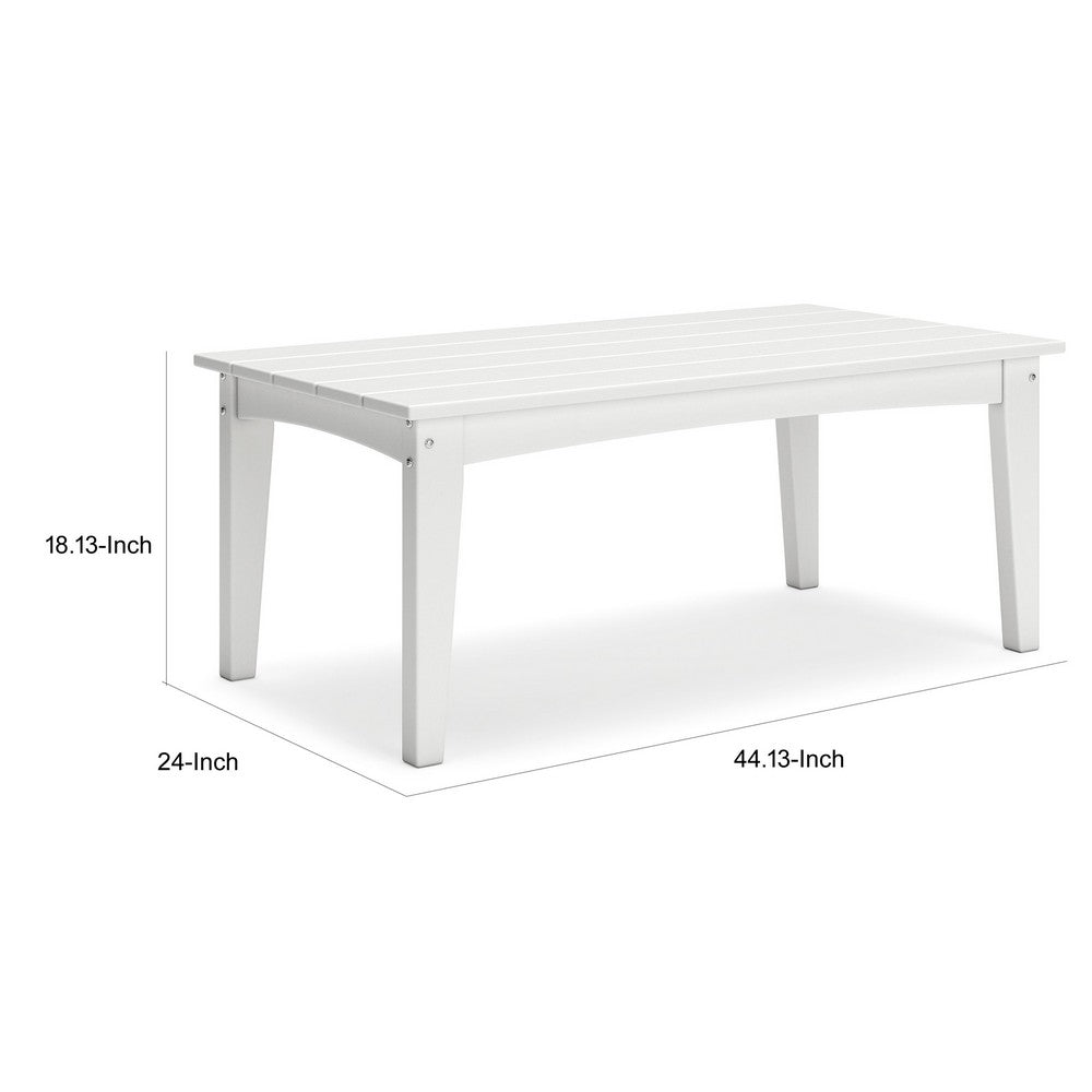 Fini 44 Inch Outdoor Coffee Table, Slatted Top, Modern Style, White Finish - BM315962