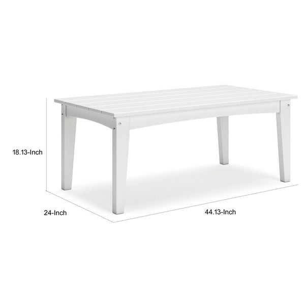 Fini 44 Inch Outdoor Coffee Table, Slatted Top, Modern Style, White Finish - BM315962