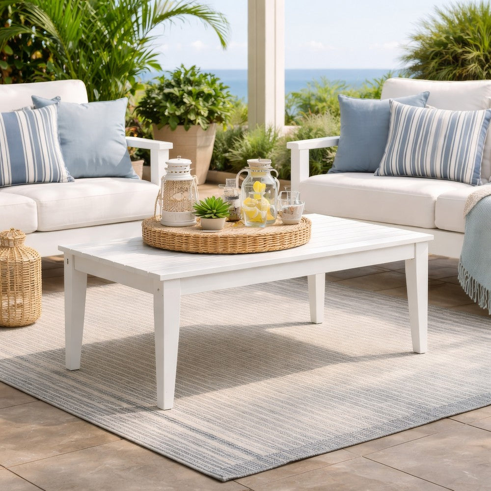 Fini 44 Inch Outdoor Coffee Table, Slatted Top, Modern Style, White Finish - BM315962