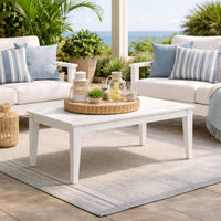 Fini 44 Inch Outdoor Coffee Table, Slatted Top, Modern Style, White Finish - BM315962