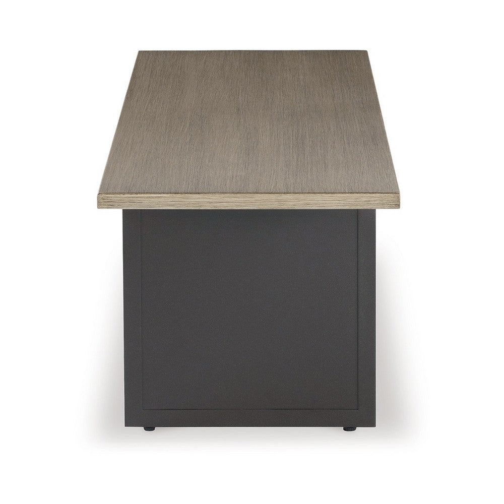 38 Inch Outdoor Table, Rectangular Faux Wood Top, Modern Two Tone Brown - BM315964