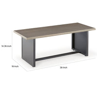 38 Inch Outdoor Table, Rectangular Faux Wood Top, Modern Two Tone Brown - BM315964