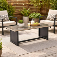 38 Inch Outdoor Table, Rectangular Faux Wood Top, Modern Two Tone Brown - BM315964