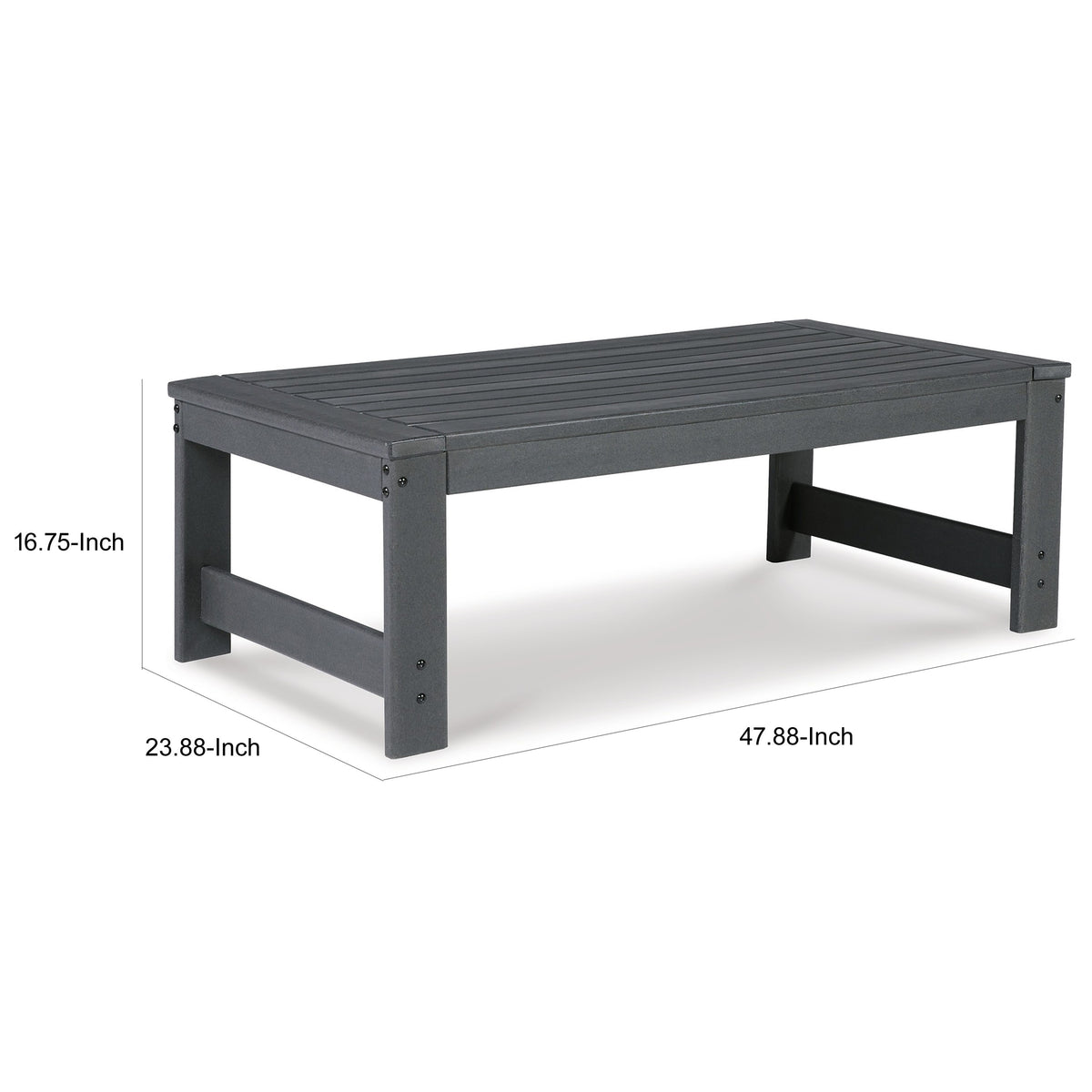 Wigo 48 Inch Outdoor Coffee Table, Slatted Top, Modern Style, Charcoal Gray - BM315966