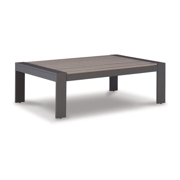 Neil 48 Inch Outdoor Coffee Table, Slatted Top, Modern Style, Gray, Brown - BM315968