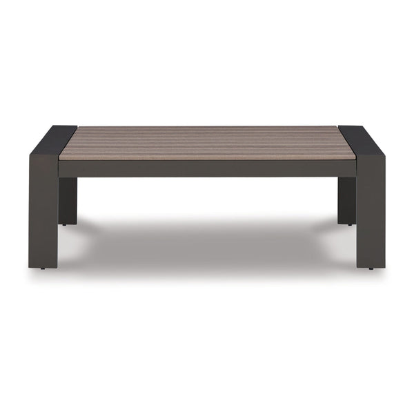 Neil 48 Inch Outdoor Coffee Table, Slatted Top, Modern Style, Gray, Brown - BM315968