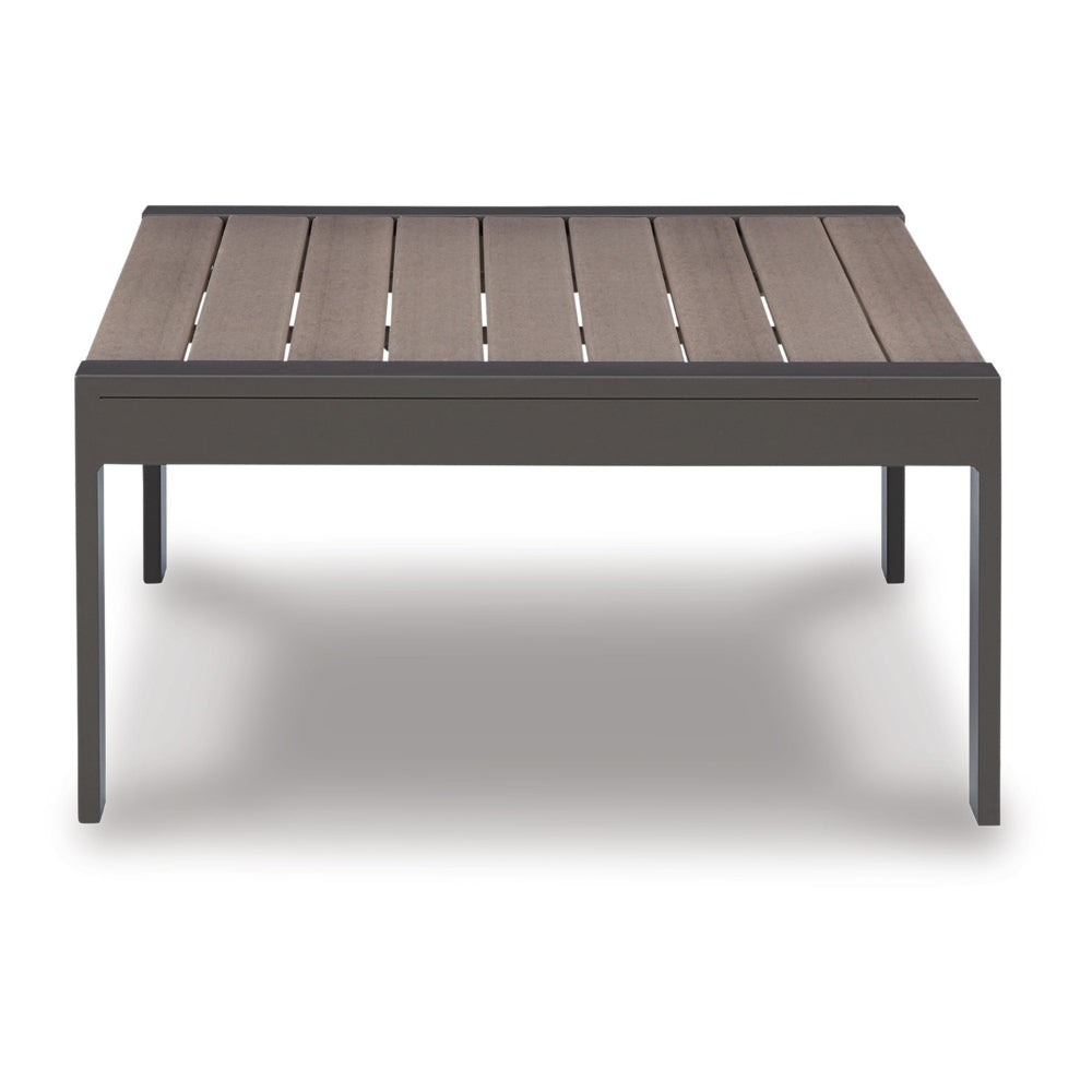 Neil 48 Inch Outdoor Coffee Table, Slatted Top, Modern Style, Gray, Brown - BM315968