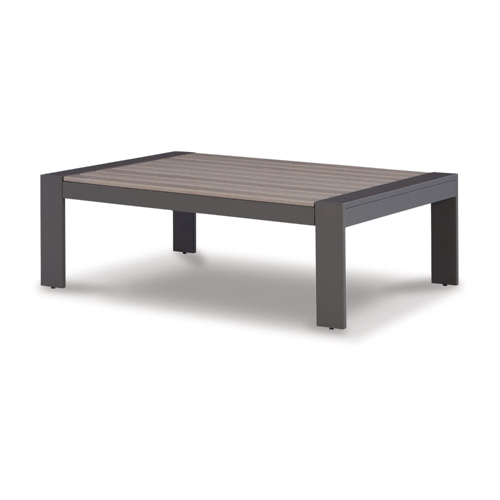 Neil 48 Inch Outdoor Coffee Table, Slatted Top, Modern Style, Gray, Brown - BM315968