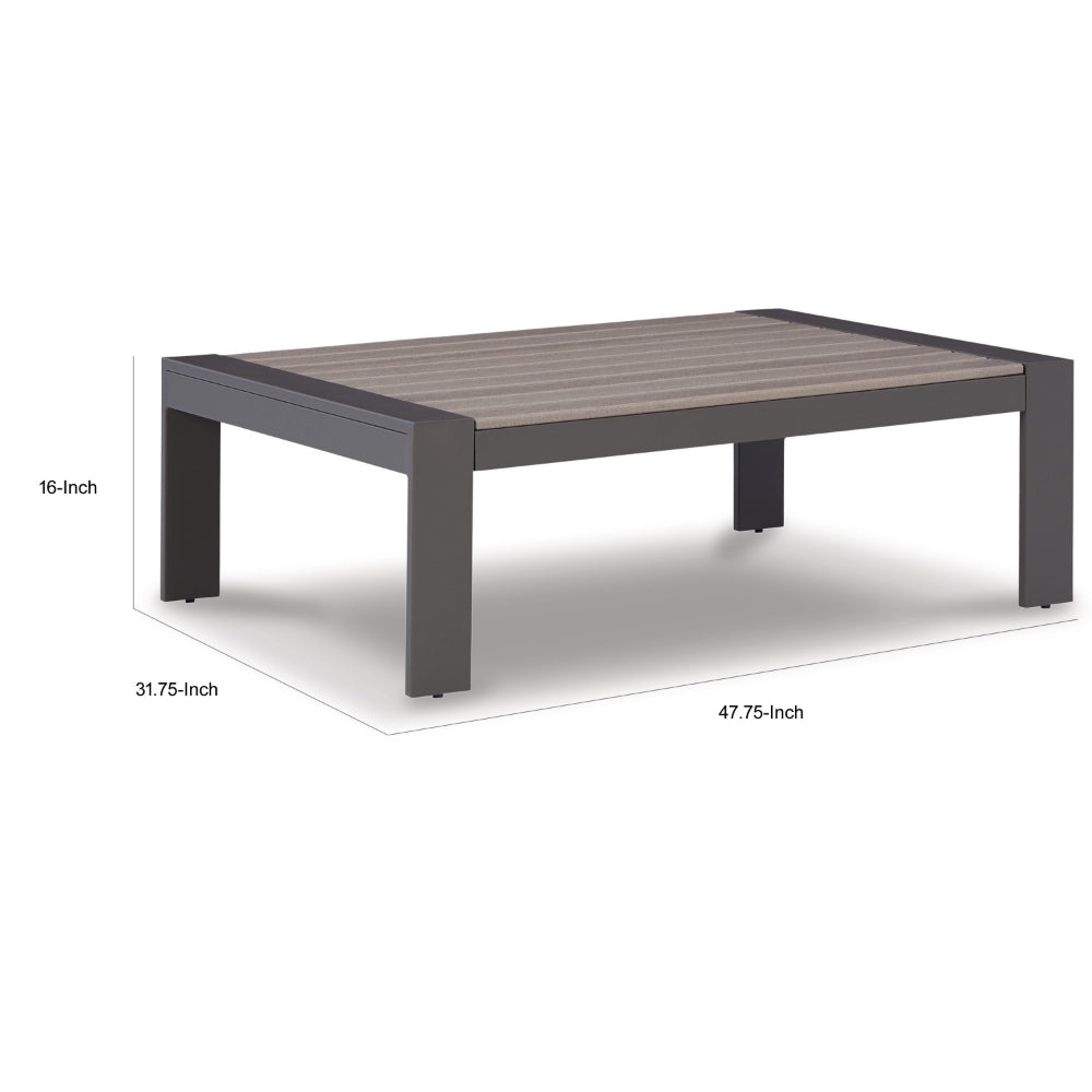 Neil 48 Inch Outdoor Coffee Table, Slatted Top, Modern Style, Gray, Brown - BM315968