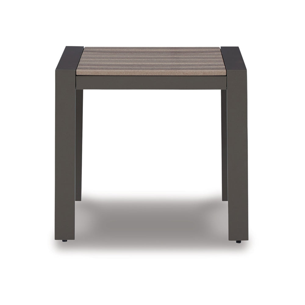 Neil 24 Inch Outdoor Side End Table, Slatted Top, Modern Gray, Brown - BM315969