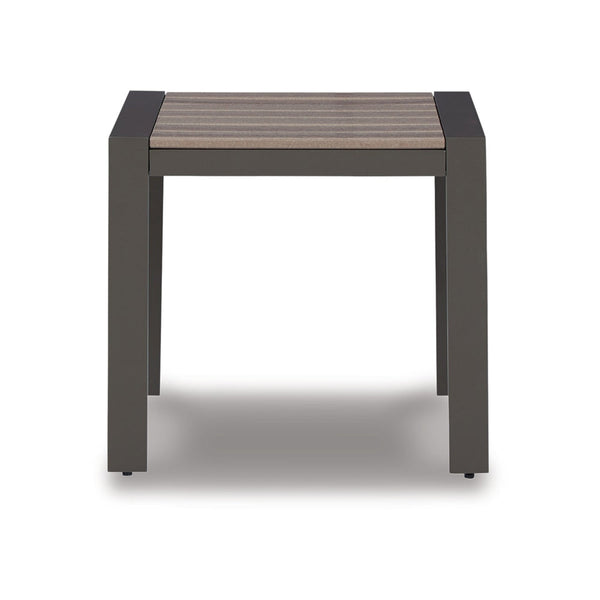 Neil 24 Inch Outdoor Side End Table, Slatted Top, Modern Gray, Brown - BM315969