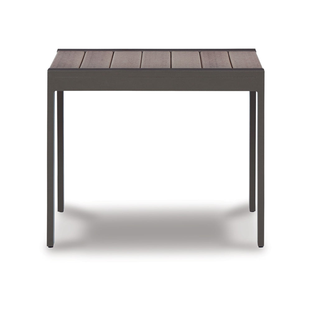 Neil 24 Inch Outdoor Side End Table, Slatted Top, Modern Gray, Brown - BM315969