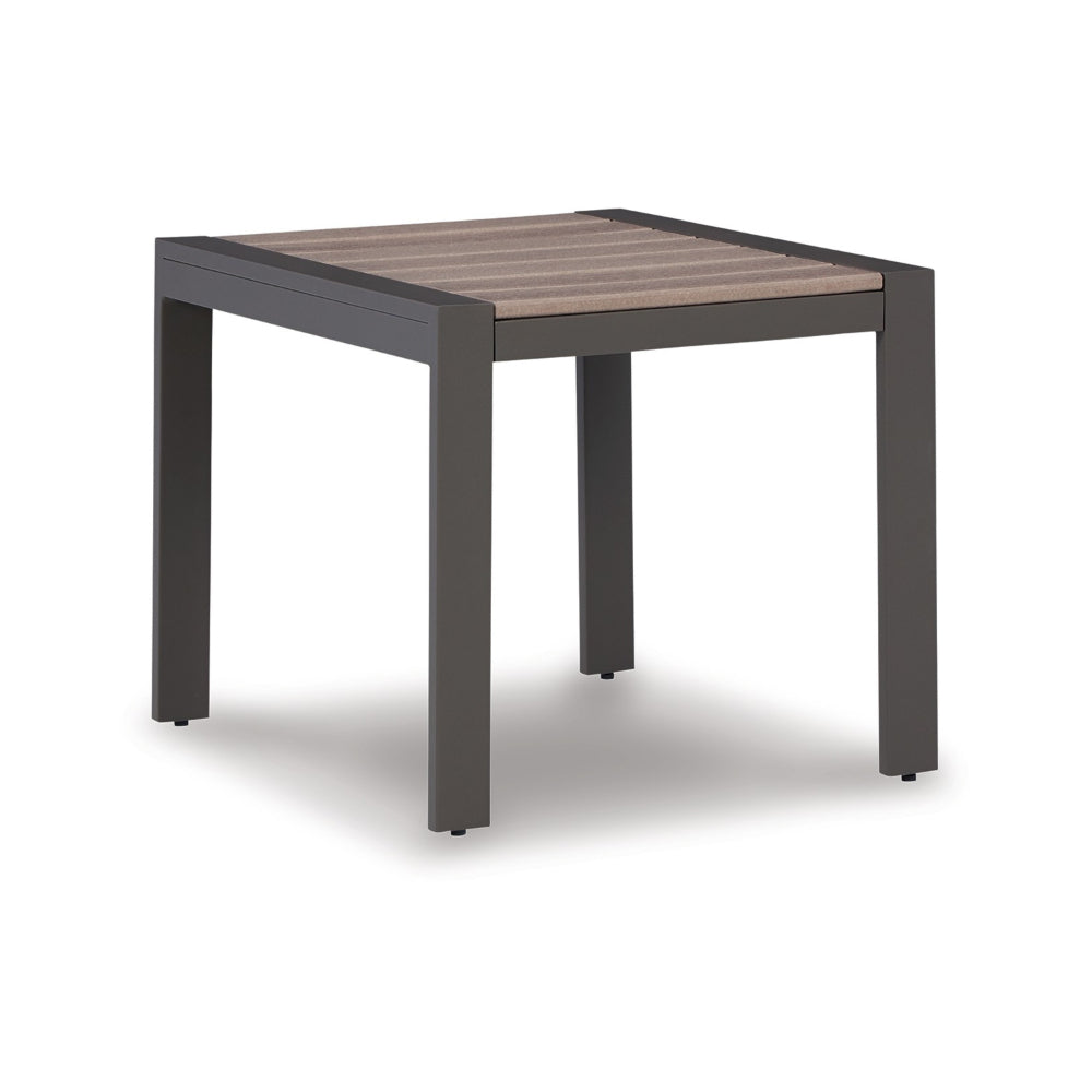 Neil 24 Inch Outdoor Side End Table, Slatted Top, Modern Gray, Brown - BM315969