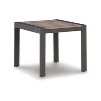 Neil 24 Inch Outdoor Side End Table, Slatted Top, Modern Gray, Brown - BM315969