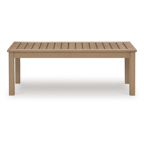 Karo 49 Inch Outdoor Coffee Table, Slatted Top, Modern Style, Natural Brown - BM315970