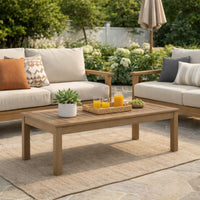 Karo 49 Inch Outdoor Coffee Table, Slatted Top, Modern Style, Natural Brown - BM315970