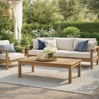 Karo 49 Inch Outdoor Coffee Table, Slatted Top, Modern Style, Natural Brown - BM315970