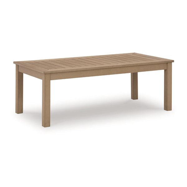 Karo 49 Inch Outdoor Coffee Table, Slatted Top, Modern Style, Natural Brown - BM315970