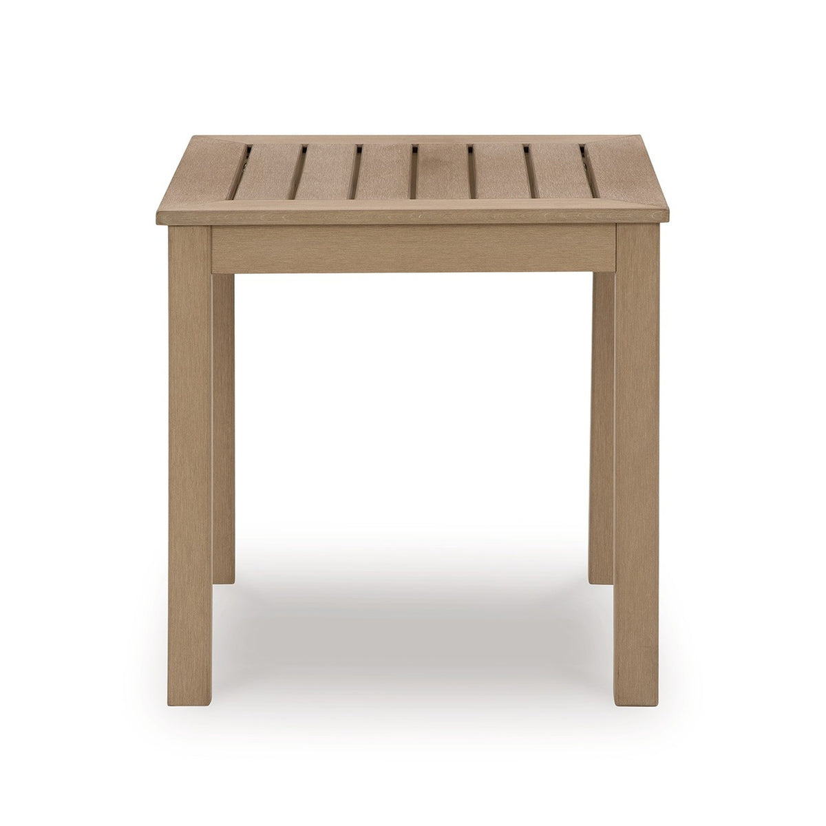 Karo 24 Inch Outdoor Side End Table, Modern Slatted Top, Natural Brown - BM315971