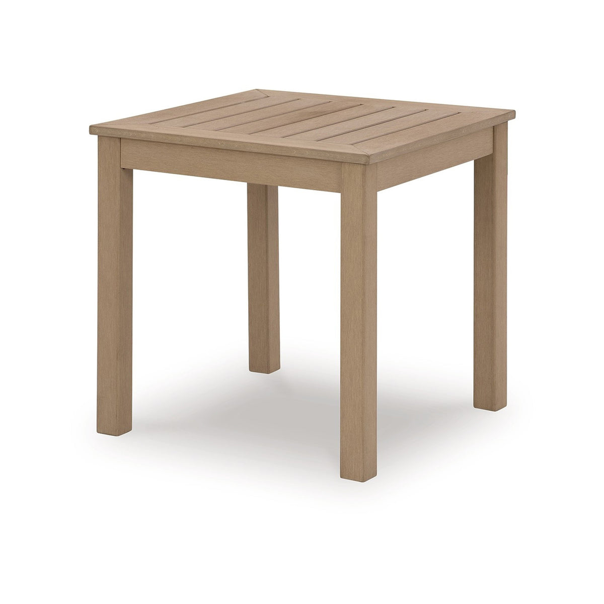 Karo 24 Inch Outdoor Side End Table, Modern Slatted Top, Natural Brown - BM315971