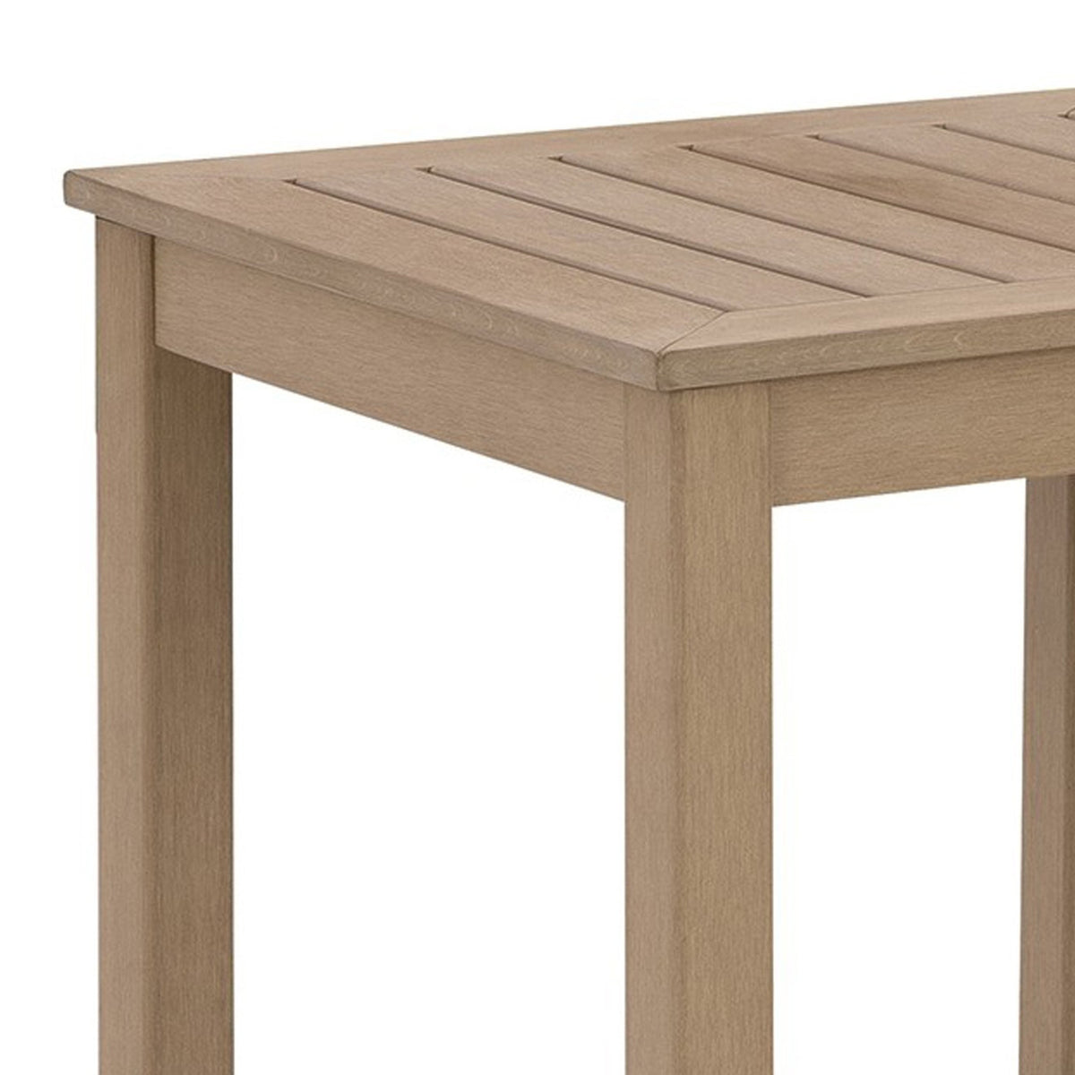 Karo 24 Inch Outdoor Side End Table, Modern Slatted Top, Natural Brown - BM315971