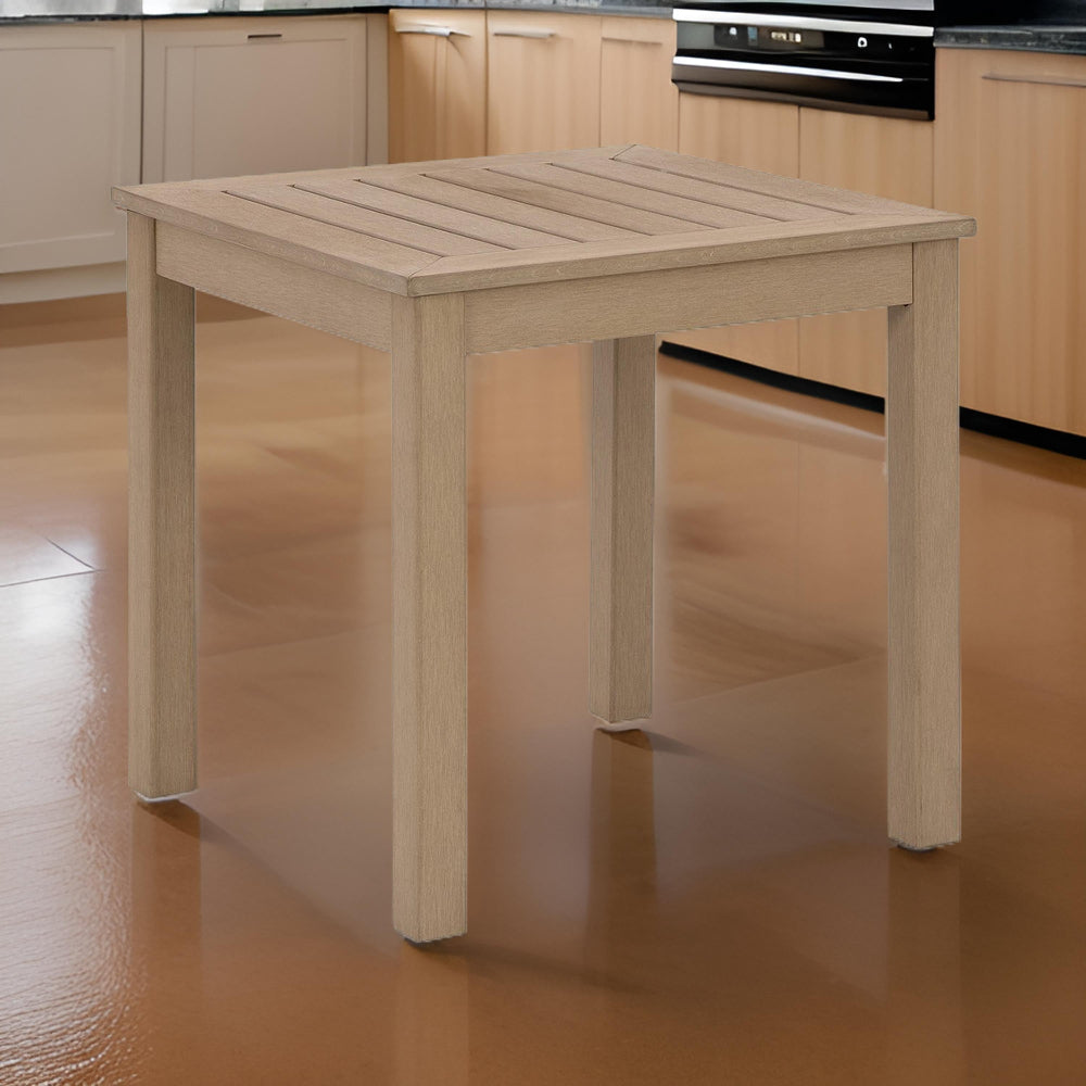 Karo 24 Inch Outdoor Side End Table, Modern Slatted Top, Natural Brown - BM315971
