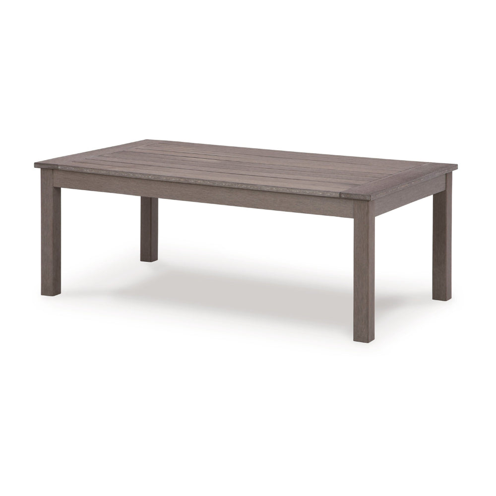 Karo 49 Inch Outdoor Coffee Table, Slatted Top, Modern Style, Taupe Brown - BM315972