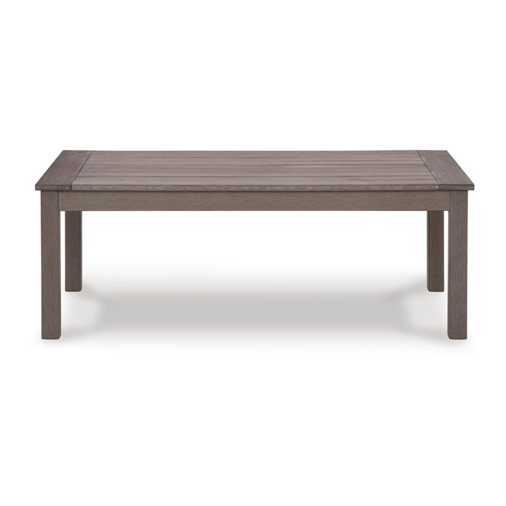 Karo 49 Inch Outdoor Coffee Table, Slatted Top, Modern Style, Taupe Brown - BM315972