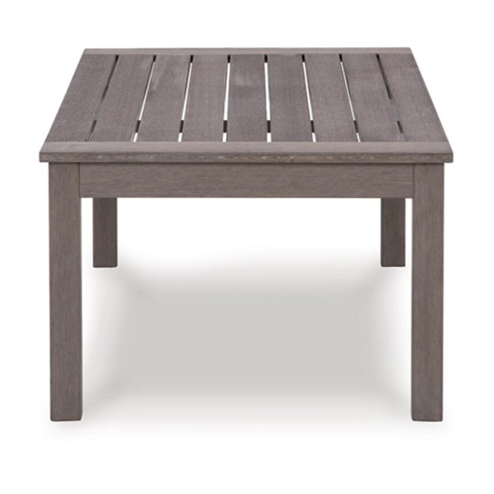 Karo 49 Inch Outdoor Coffee Table, Slatted Top, Modern Style, Taupe Brown - BM315972