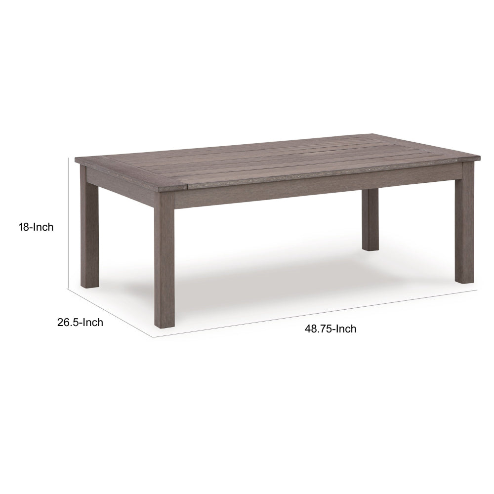 Karo 49 Inch Outdoor Coffee Table, Slatted Top, Modern Style, Taupe Brown - BM315972