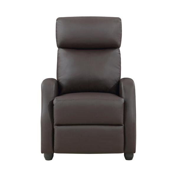 Jiana 35 Inch Push Back Recliner Chair, Brown Faux Leather, Solid Wood - BM315991