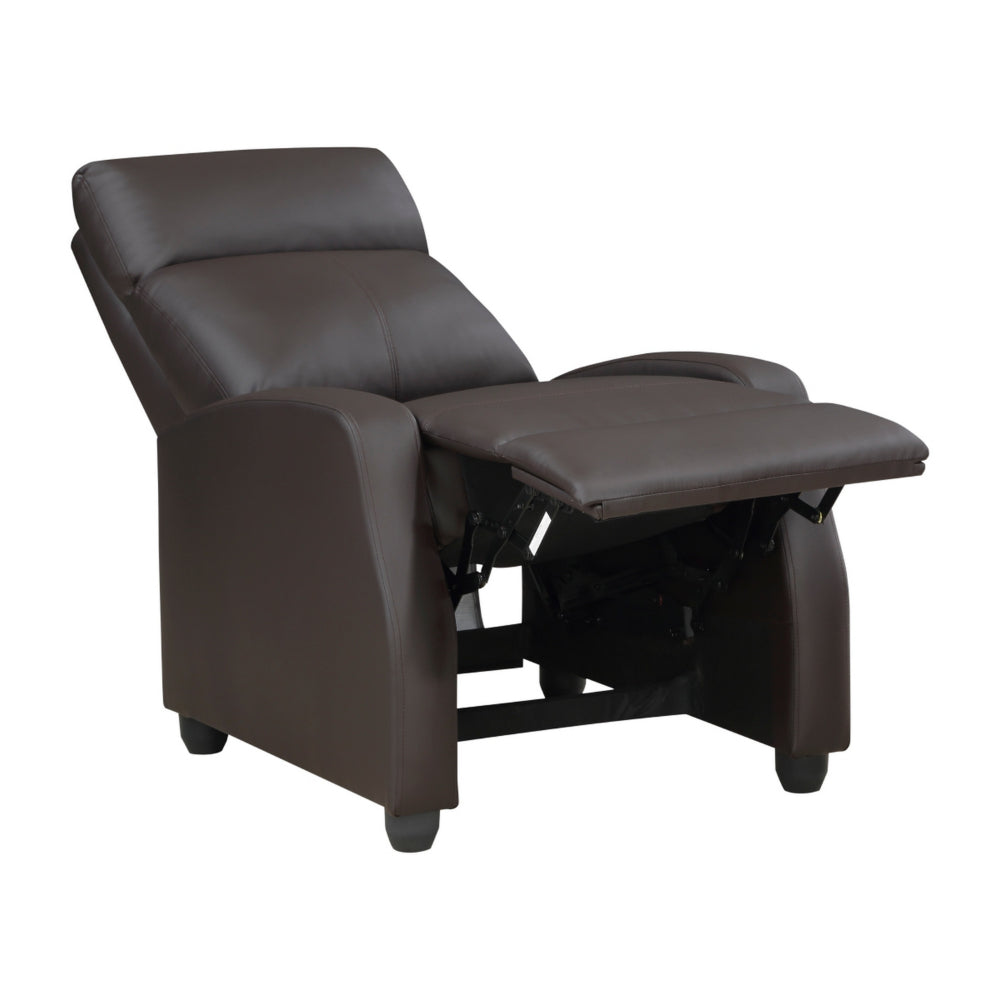 Jiana 35 Inch Push Back Recliner Chair, Brown Faux Leather, Solid Wood - BM315991