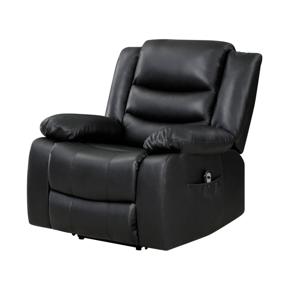 Carry 39 Inch Power Lift Recliner Chair, Black Faux Leather, Solid Wood - BM315997