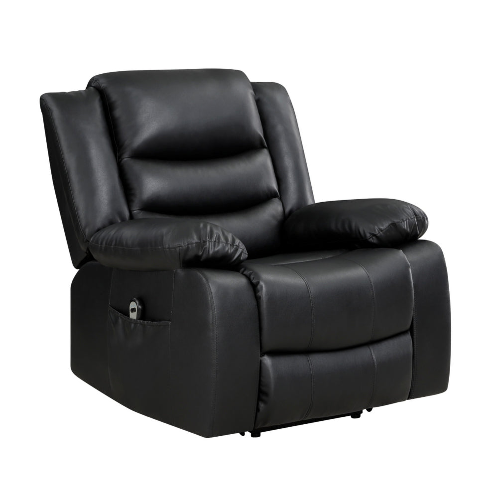 Carry 39 Inch Power Lift Recliner Chair, Black Faux Leather, Solid Wood - BM315997