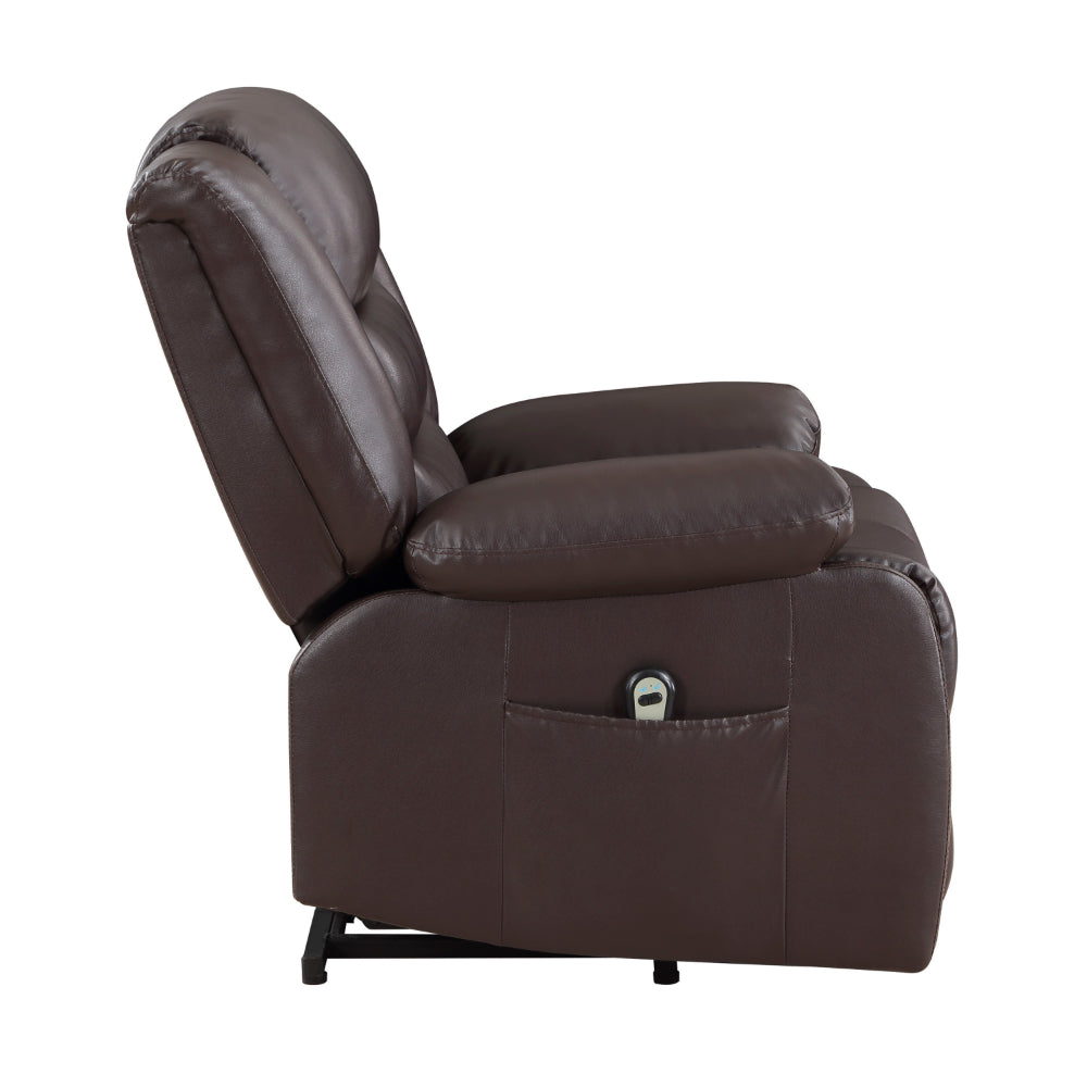 Carry 39 Inch Power Lift Recliner Chair, Solid Wood Dark Brown Faux Leather - BM315998